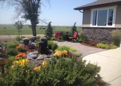 Paving stone patio, front yard landscape