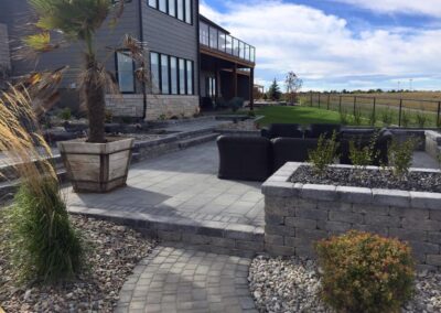 Paving stone patio, retaining walls