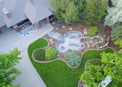 Front yard oasis, paving stone patio, water fall