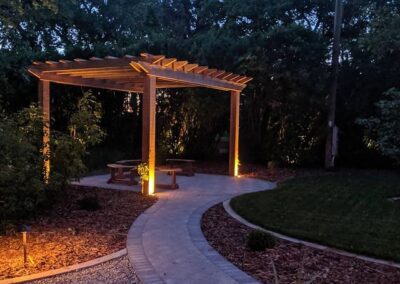 Paving stone sidewalk, landscape lighting