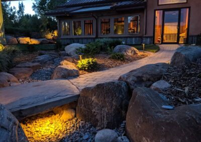 Paving stone sidewalk, landscape lighting