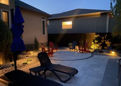 Paving stone patio, landscape lighting