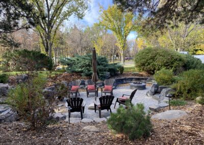 Natural stone, paving stone patio, firepit