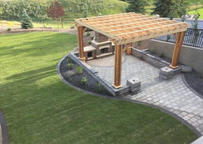 Pergola, landscape construction, paving stone patio