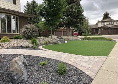 Paving stone patio, synthetic turf