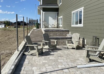 Paving stone patio, retaining walls