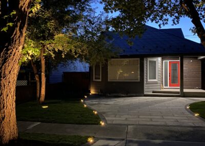 Paving stone driveway, landscape lighting