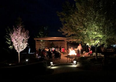 Fire Pit, landscape lighting, paving stone patio